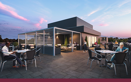 Residents relaxing on The Switzer rooftop terrace in Stittsville